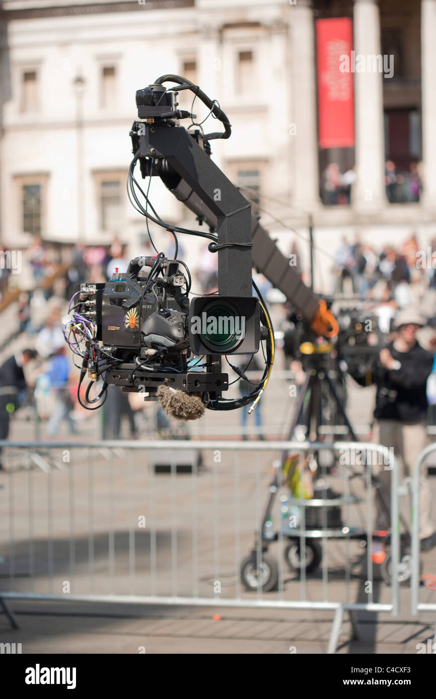 Filming at Trafalgar Square in advance of the Royal Wedding of Prince William and Kate Stock Photo