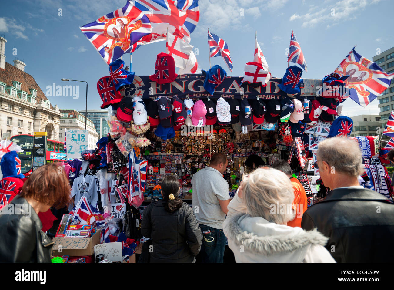 Tourist souvenir stall on Westminster bridge London (near St Thomas's hospital) Stock Photo