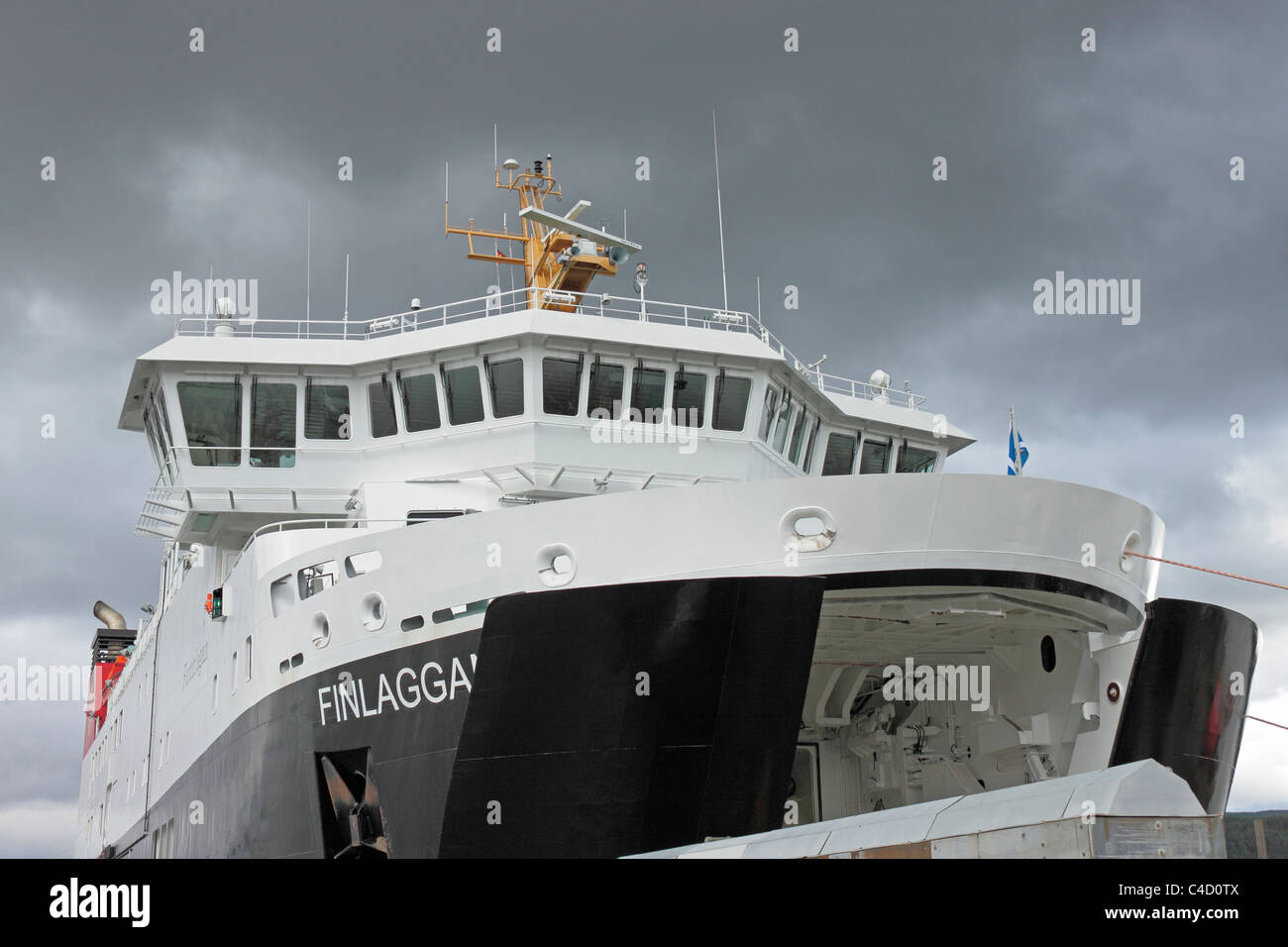 MV Finlaggan Kennacraig to Port Askaig ferry with bow doors open Stock Photo
