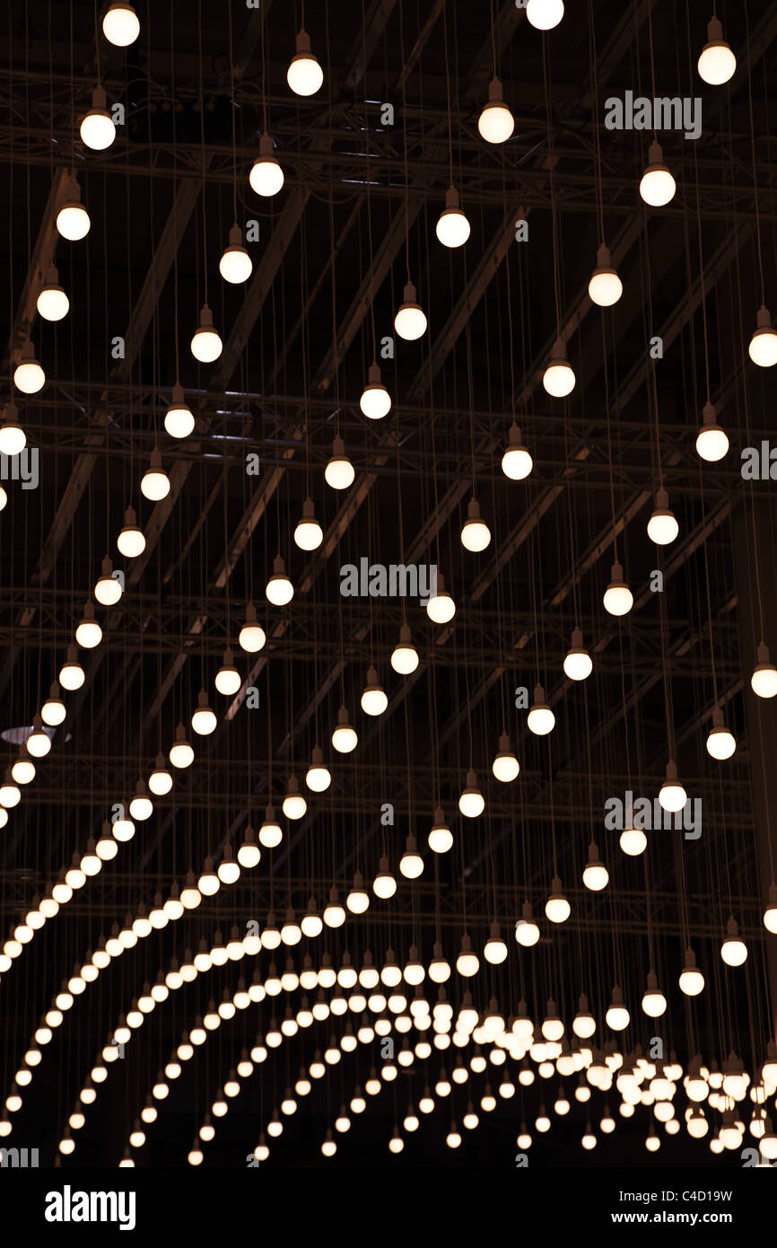 Illuminated row light bulbs ceiling ceiling hi-res stock photography ...