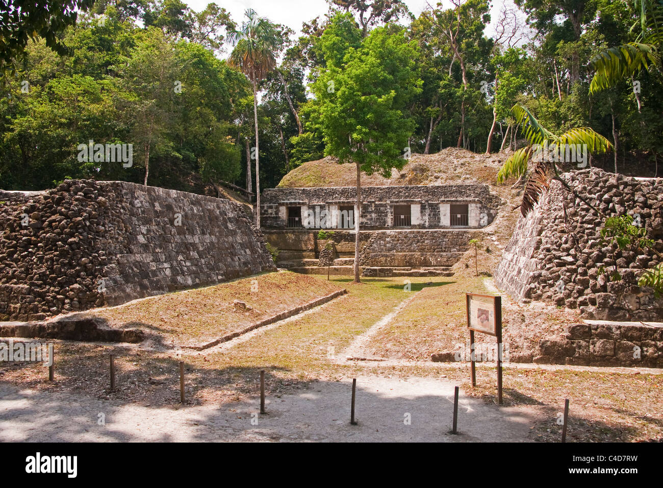 Mesoamerican ball court in the Mayan ruin of Yaxha in Guatemala Stock