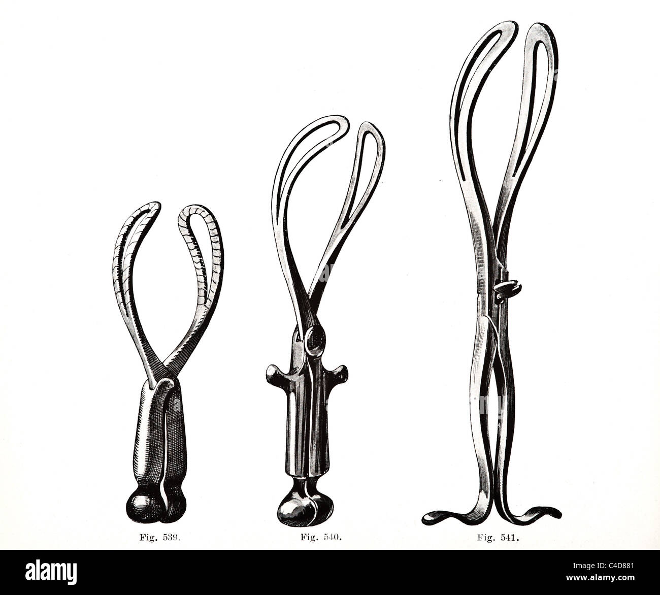 Antique Illustration of Surgical Tools and Medical Apparatus Stock