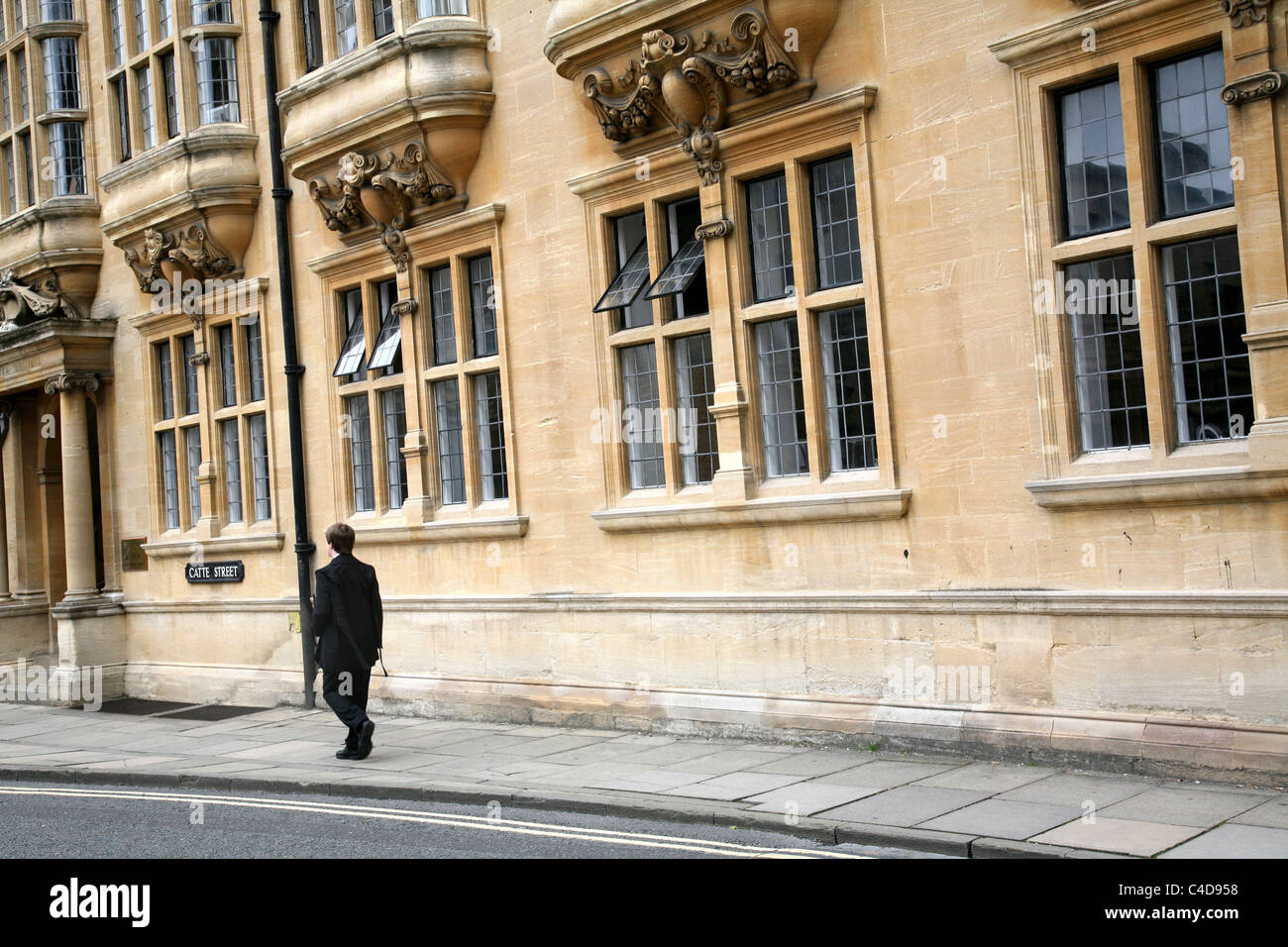 Oxford University Student walking on Catte Street Stock Photo