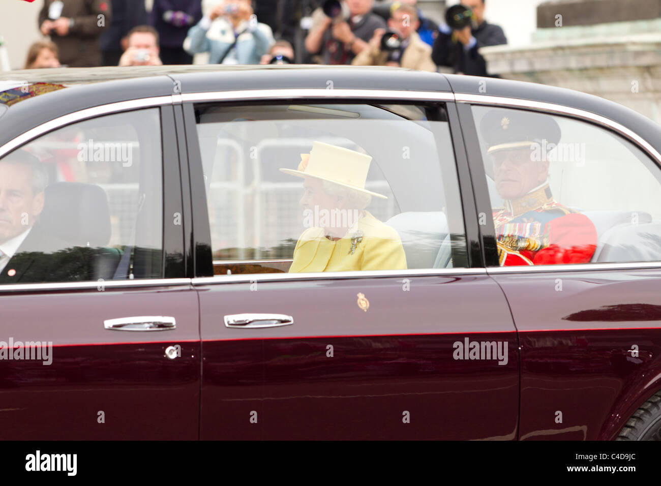 The Queen and Prince Philip leave Buckingham Palace  for the wedding of Prince William and Kate Middleton, April 29, 2011 Stock Photo