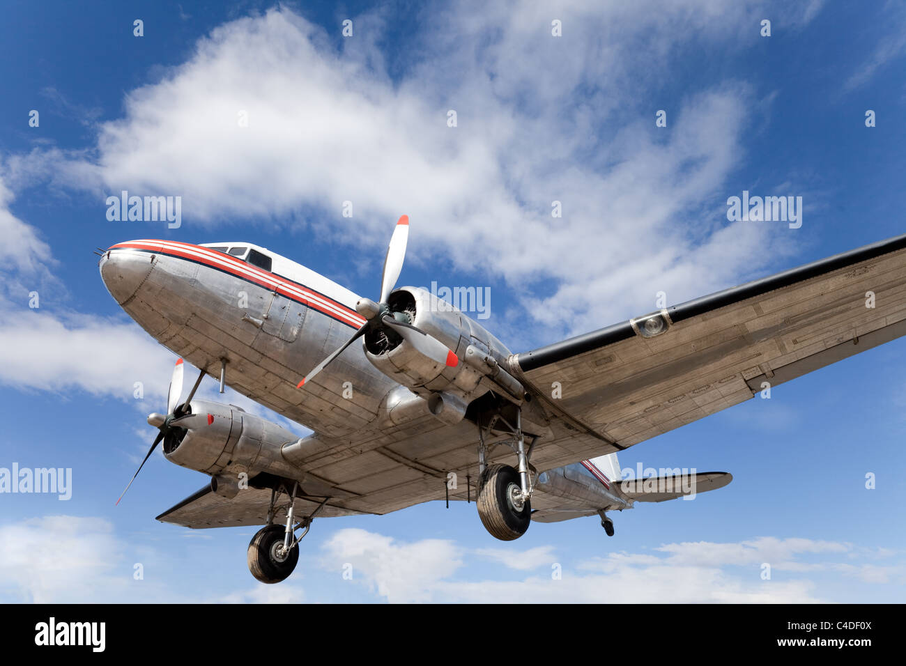 Old DC-3 propeller aircraft, beautifully restored and preserved Stock Photo