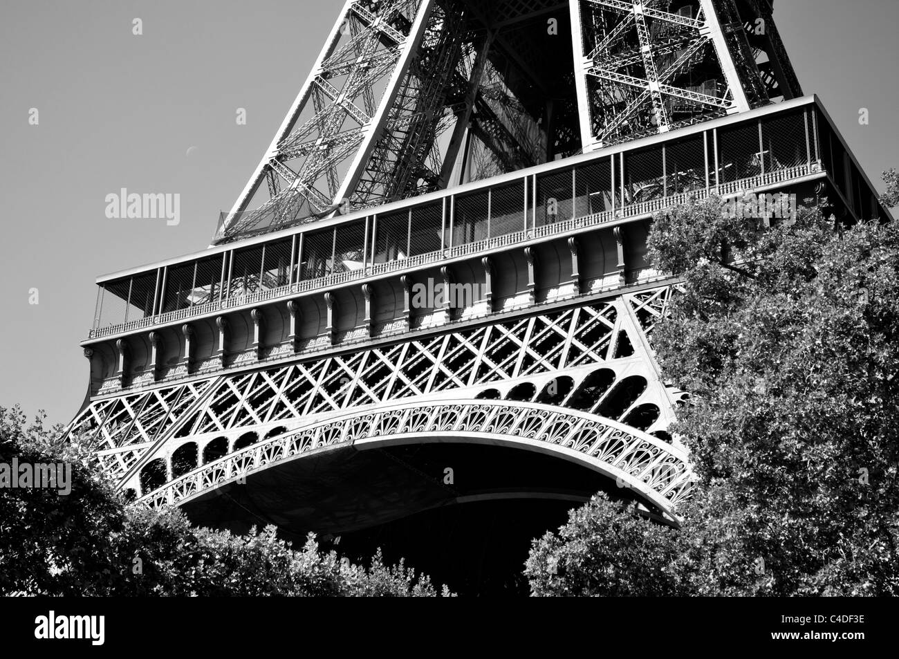 Black and White Section of the Eiffel Tower Stock Photo
