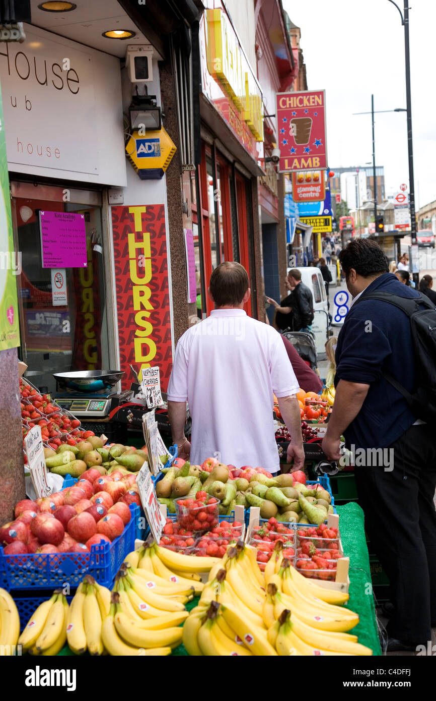 Clapham Junction sidewalk and shops Stock Photo