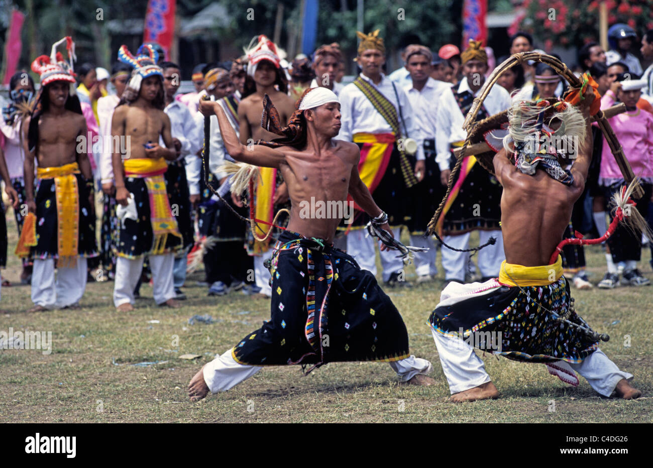 Caci whip fighting,Flores,Indonesia. Stock Photo