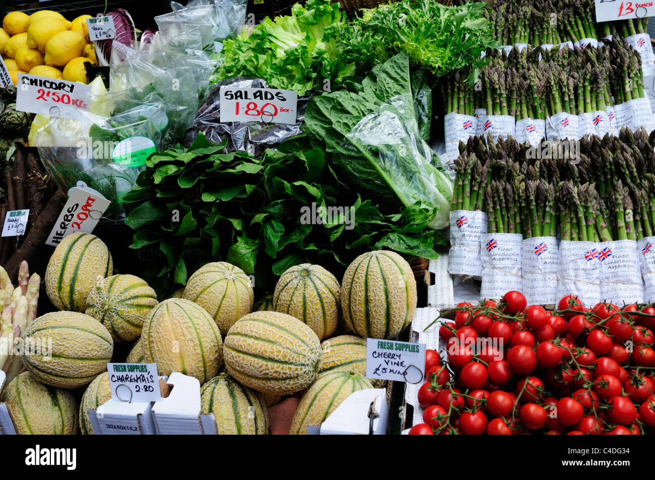 Vegetable Stall Display at Borough Market, Southwark, London, England, UK Stock Photo