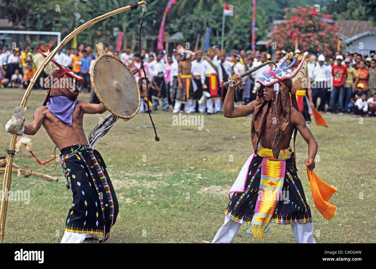 Caci whip fighting,Flores,Indonesia Stock Photo
