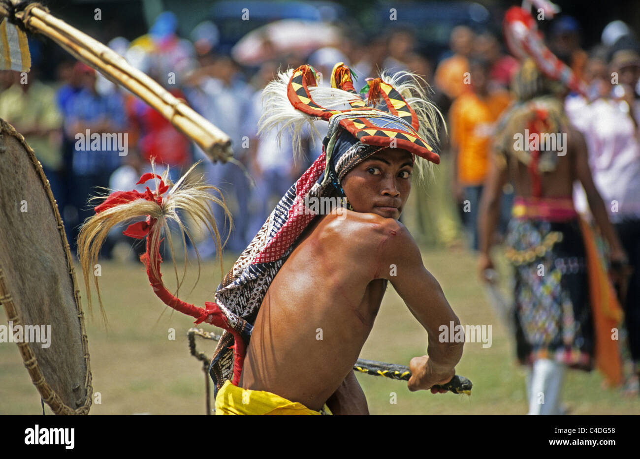 Caci whip fighting,Flores,Indonesia Stock Photo