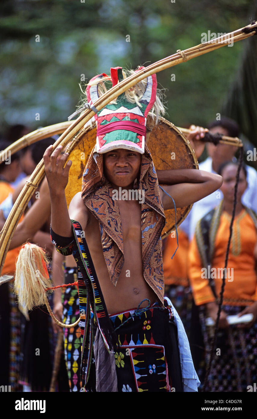 Caci whip fighter displaying his weapon,Indonesia Stock Photo