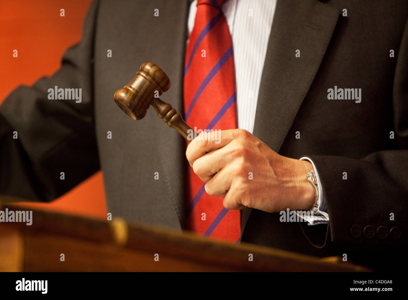 Auctioneer's gavel, under the hammer Stock Photo