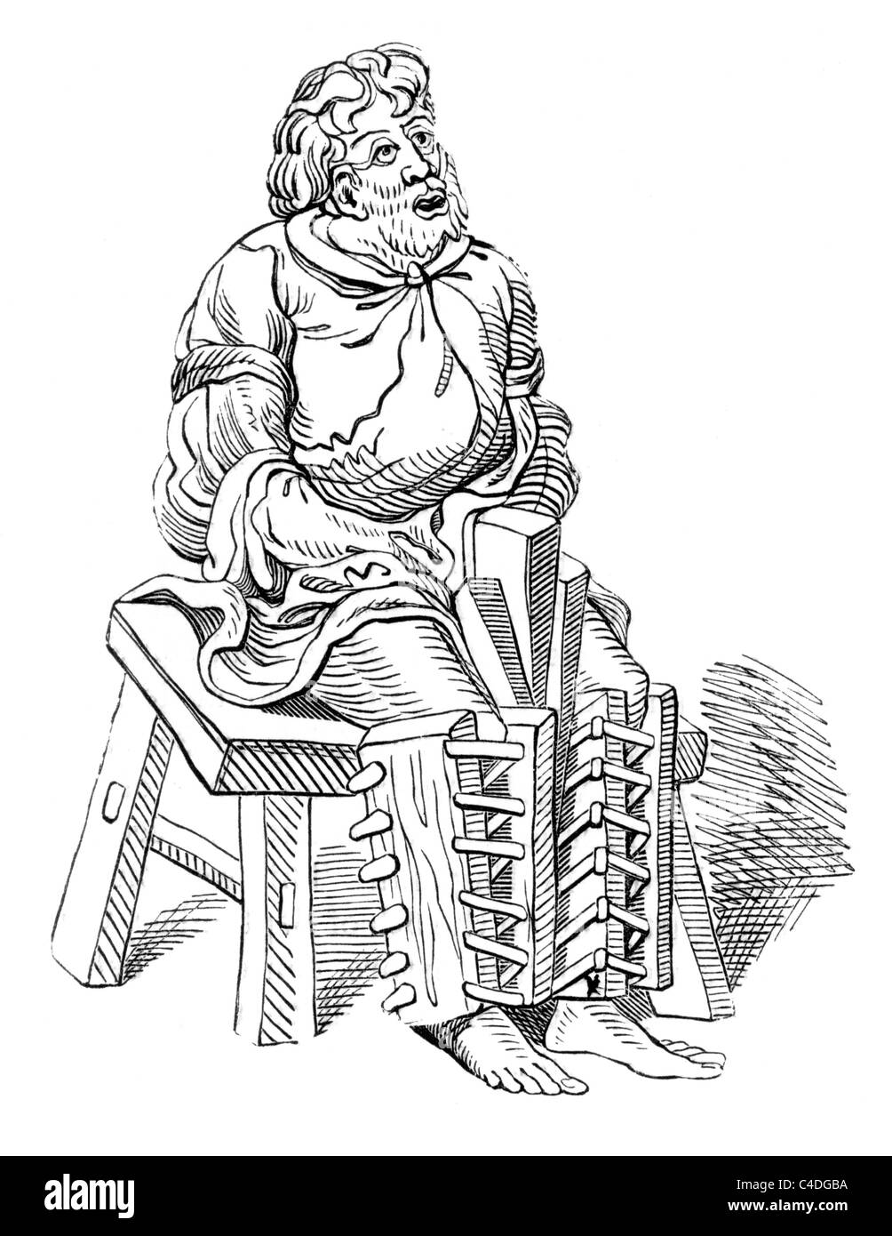 Torture of the Boots; Facsimile of a print in Millaeus' Praxis Criminis Persequendi; Stock Photo
