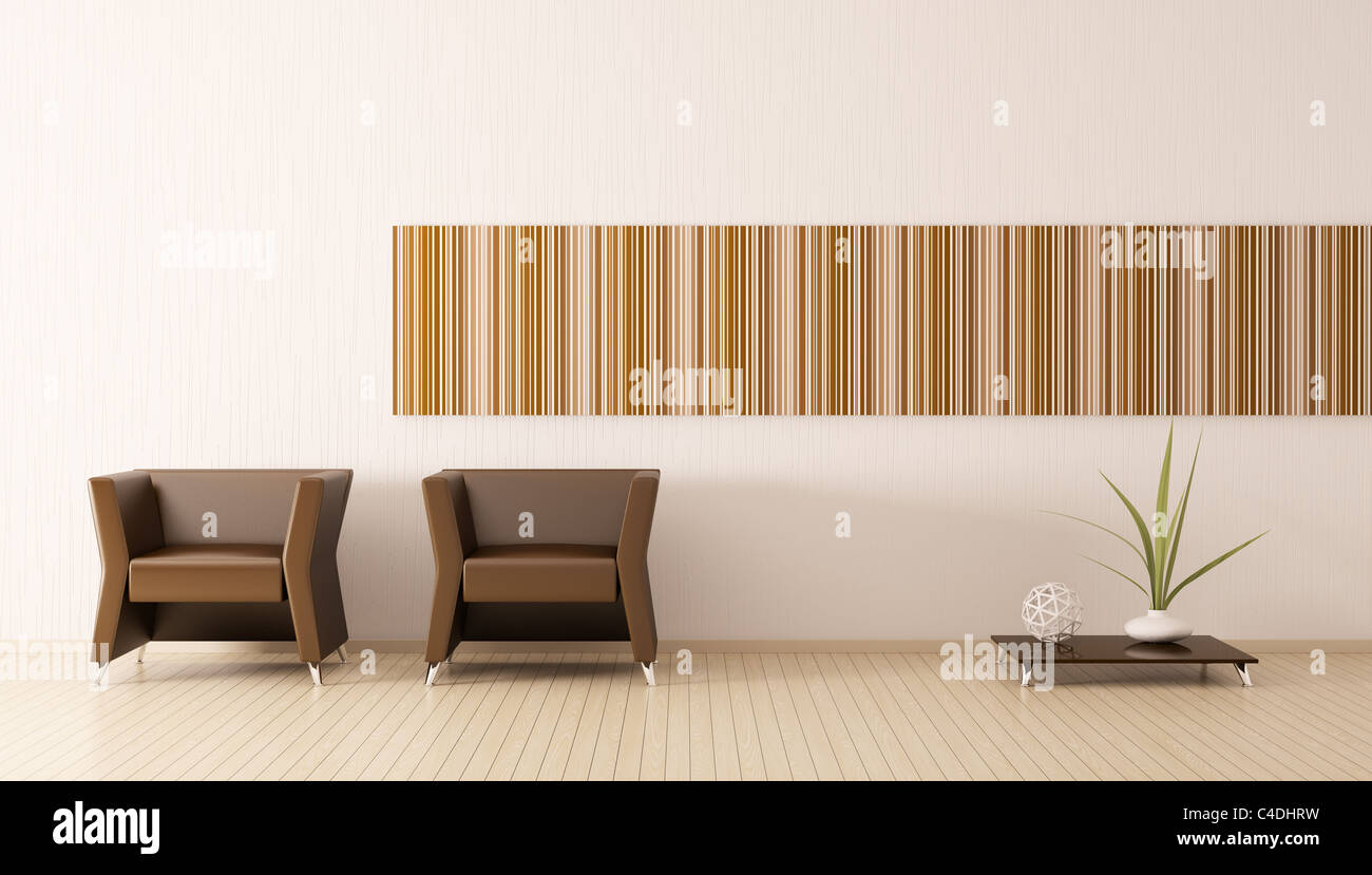 Modern interior of room with brown armchairs 3d render Stock Photo - Alamy