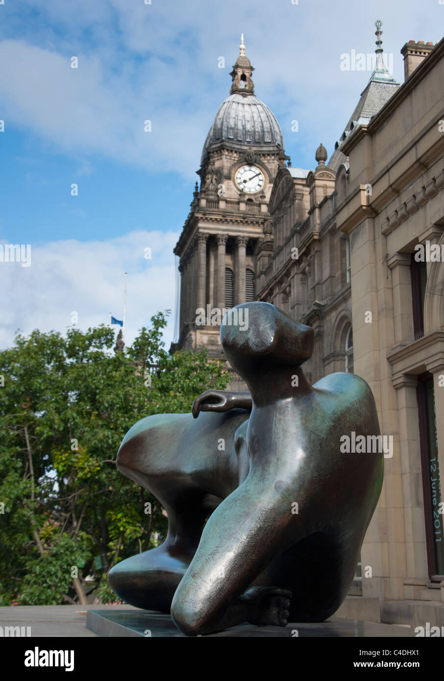 Henry Moore Abstract Bronze sculpture outside Leeds City Art Gallery, Yorkshire. England Stock Photo