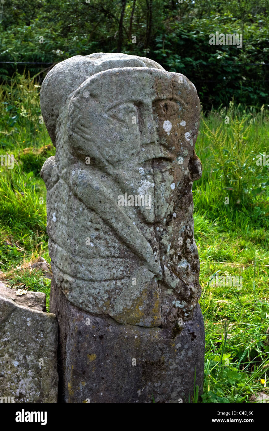 Janus Stone, Caldragh graveyard, Boa Island, Lower Lough Erne, County Fermanagh, Northern Ireland Stock Photo