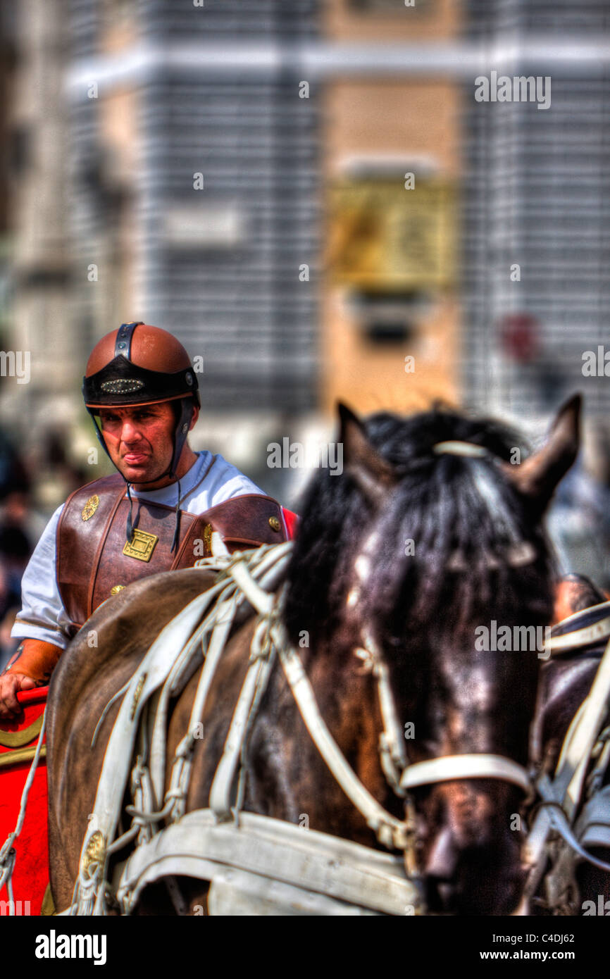 Centurian in chariot being pulled by a horse in Rome Italy Stock Photo ...
