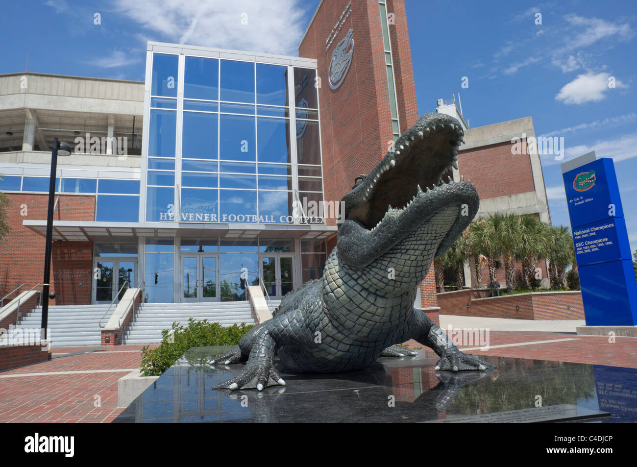 Bull Gator Plaza at the Heavener Football complex and Ben Hill Griffin Stadium on the University of Florida Campus Gainesville Stock Photo
