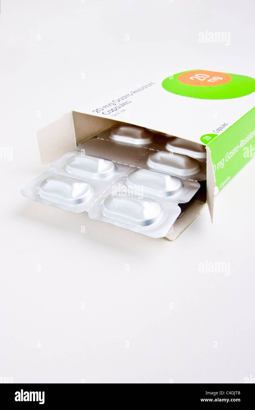 A box of medication tablets for the prevention of indigestion Stock ...