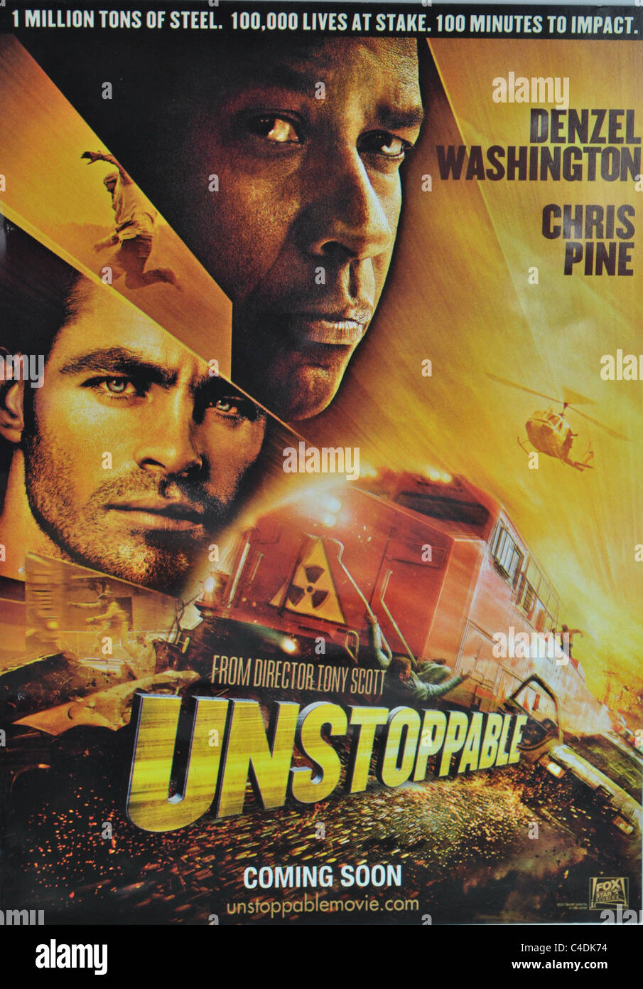 Poster Unstoppable Movie 2010 American film directed by Tony Scott starring Denzel Washington and Chris Pine Stock Photo