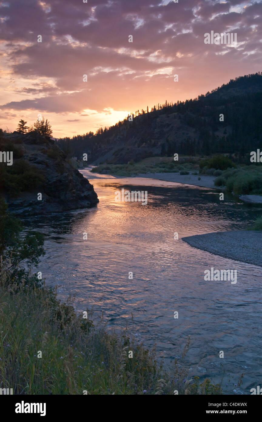 Sunset on the Blackfoot River in western Montana. Stock Photo