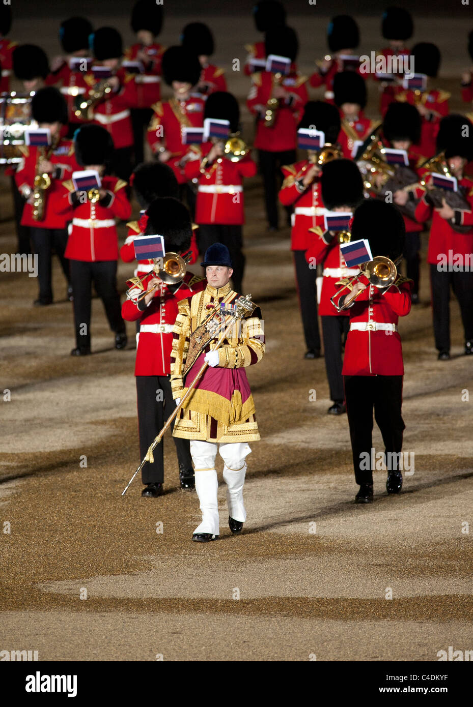 Guardsmen of the Massed Bands of the Household Division march and play at the annual Beating Retreat ceremony in London. Stock Photo