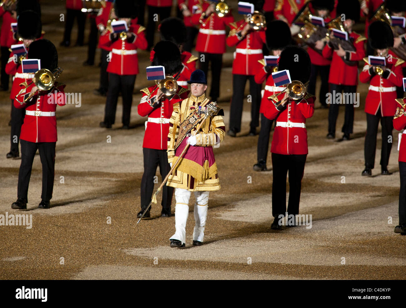 Guardsmen of the Massed Bands of the Household Division march and play at the annual Beating Retreat ceremony in London. Stock Photo