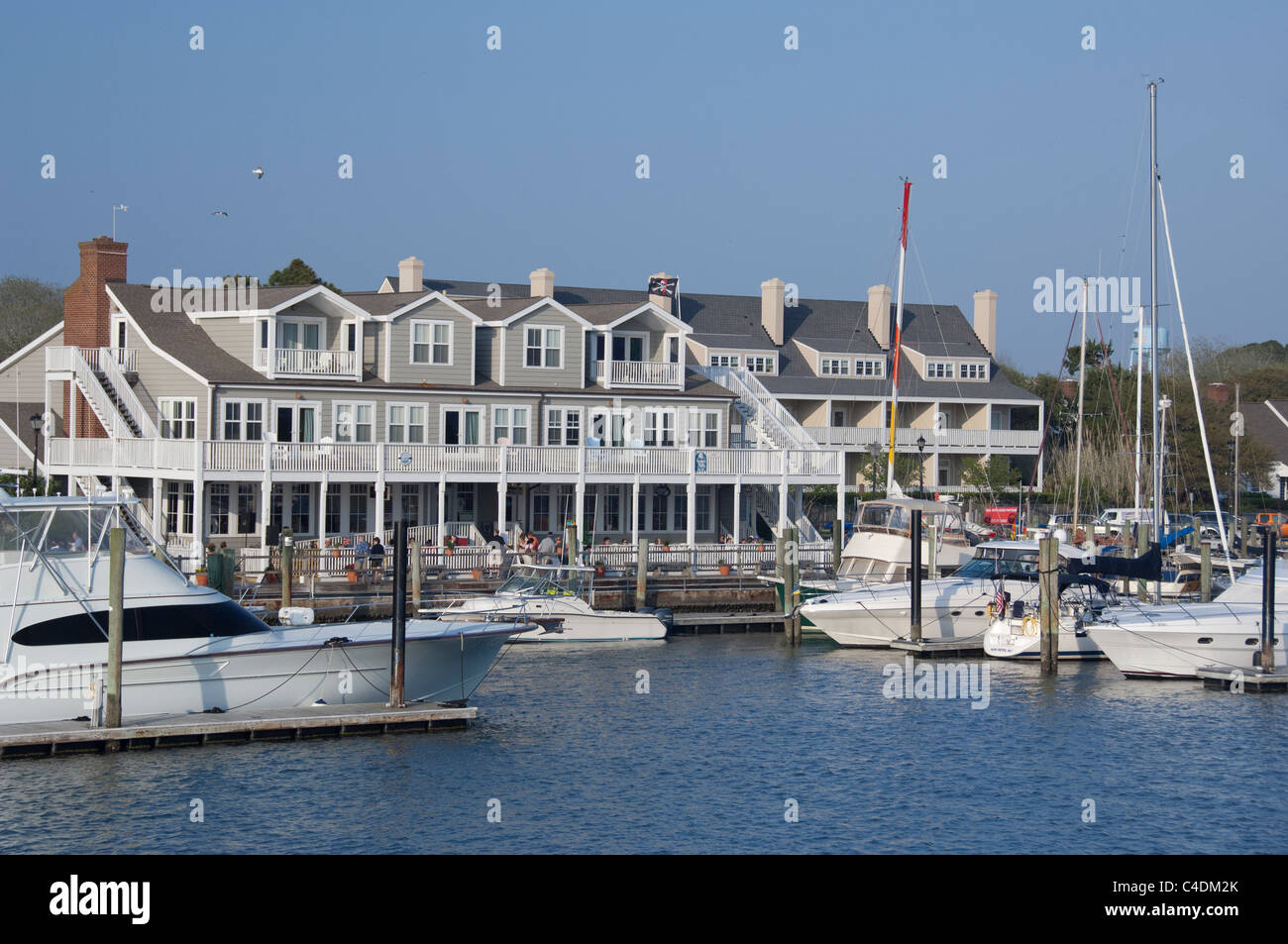 North Carolina, Beaufort. Historic downtown waterfront pier area. Stock Photo