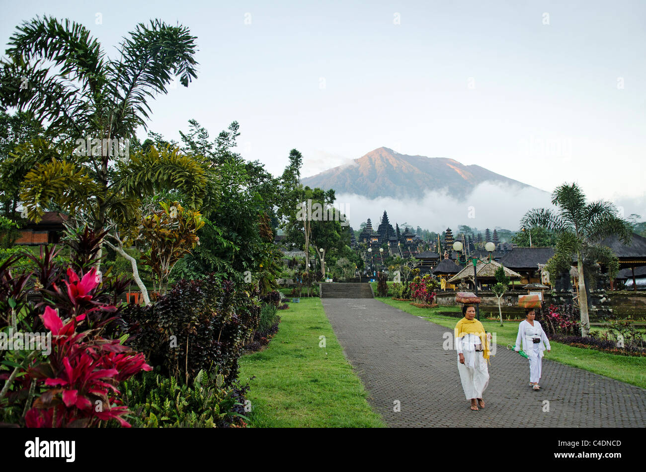 mount agung from besakih temple in bali, indonesia Stock Photo
