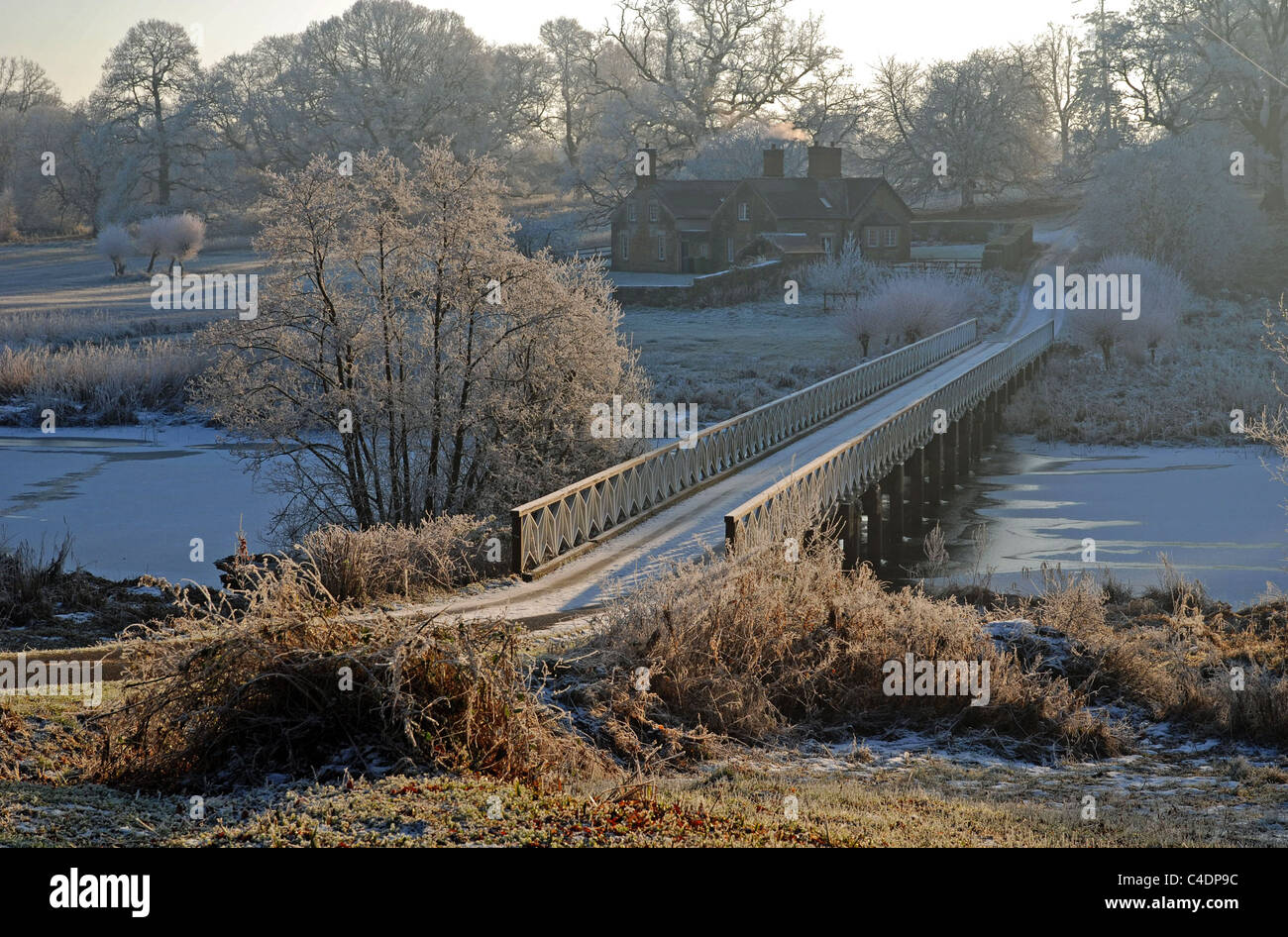White Bridge in Winter, Crom Estate, Upper Lough Erne, County Fermanagh, Northern Ireland Stock Photo
