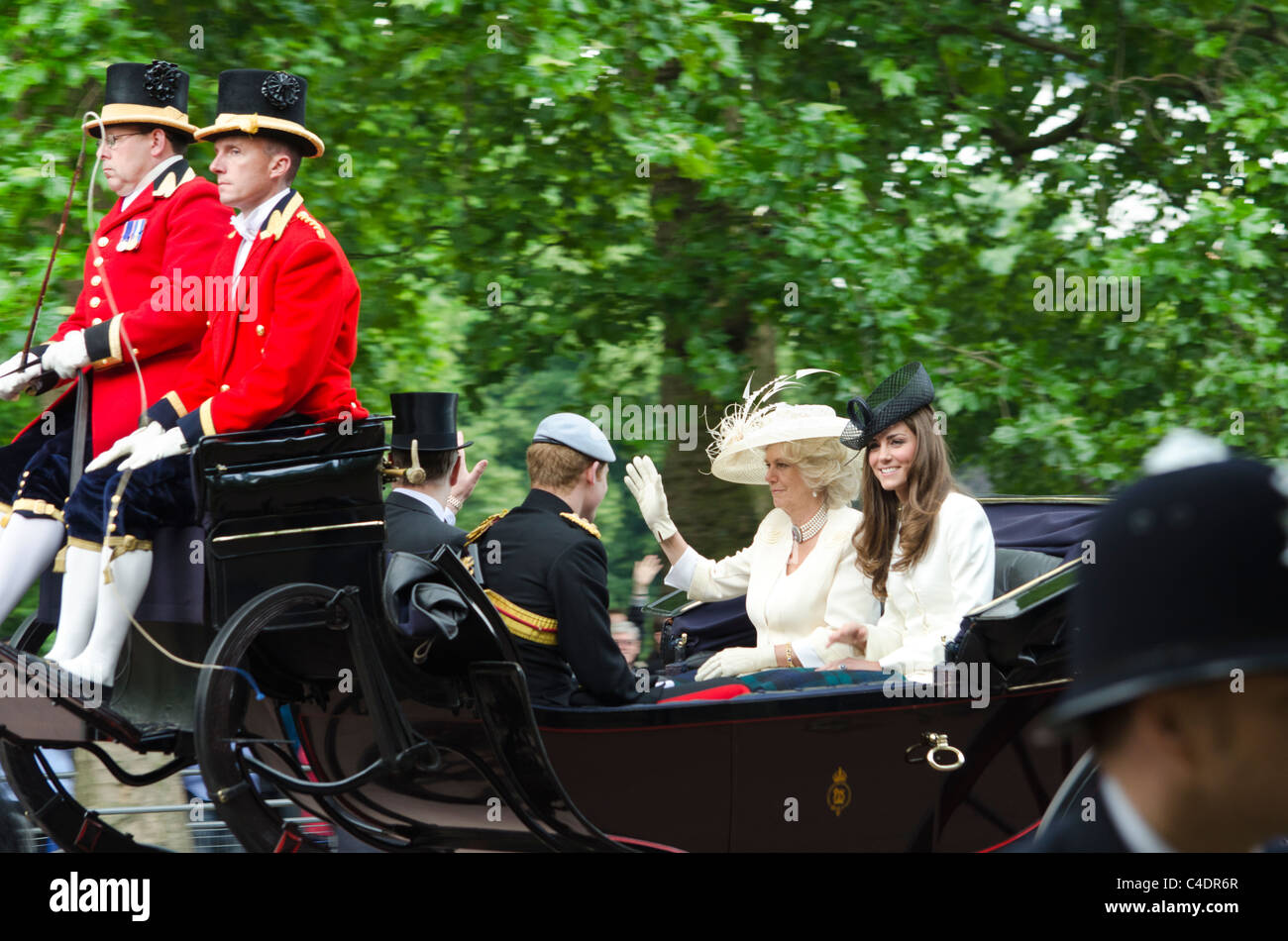 Camilla - Duchess of Cornwall, Catherine - Duchess of Cambridge and Prince Harry. Stock Photo