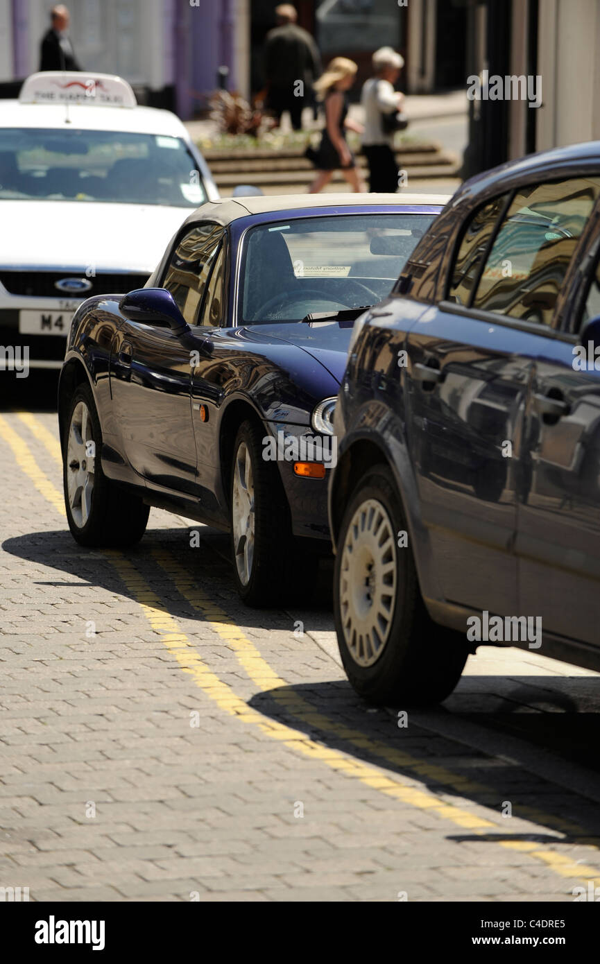 Aberystwyth Ceredigion west Wales June 9 2011 cars parked on double