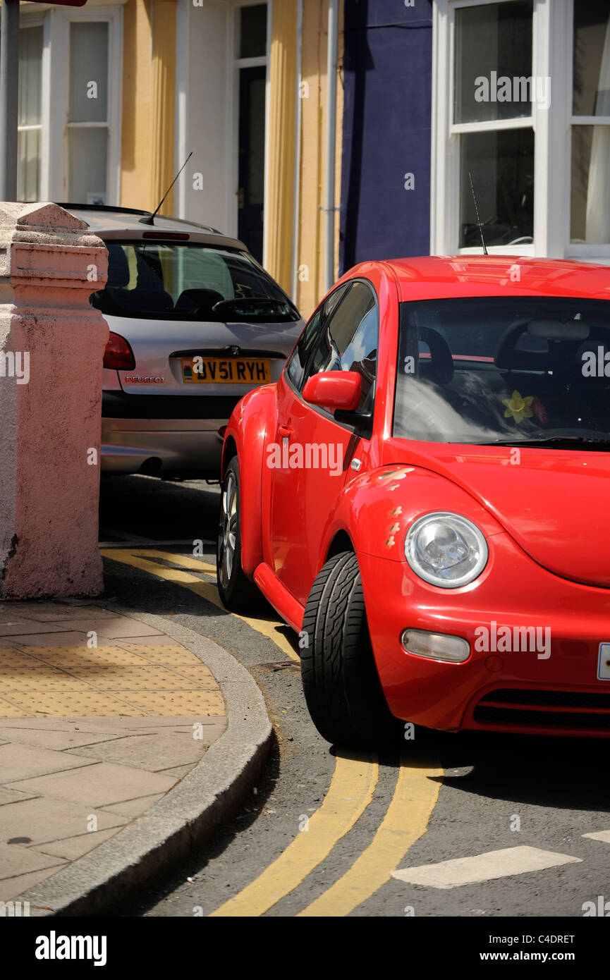 Aberystwyth Ceredigion west Wales June 9 2011 cars parked on double