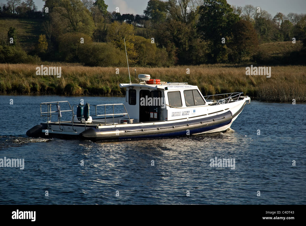 Inish Mist, Fishery Conservancy Boat, Upper Lough Erne, County Fermanagh, Northern Ireland, Fishing Stock Photo