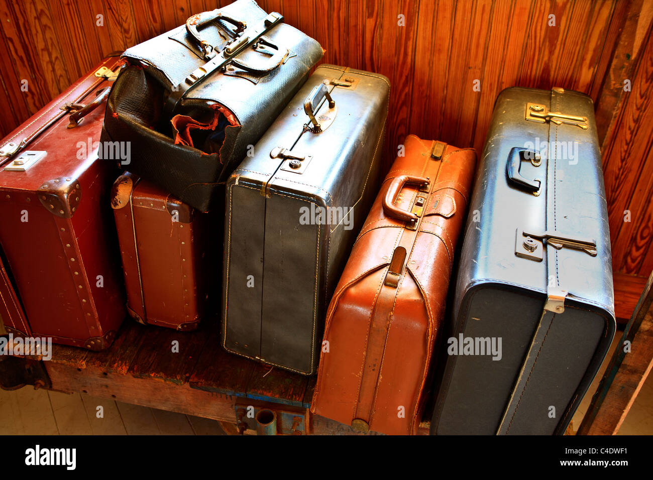 Old fashioned suitcase and traveling bags Stock Photo