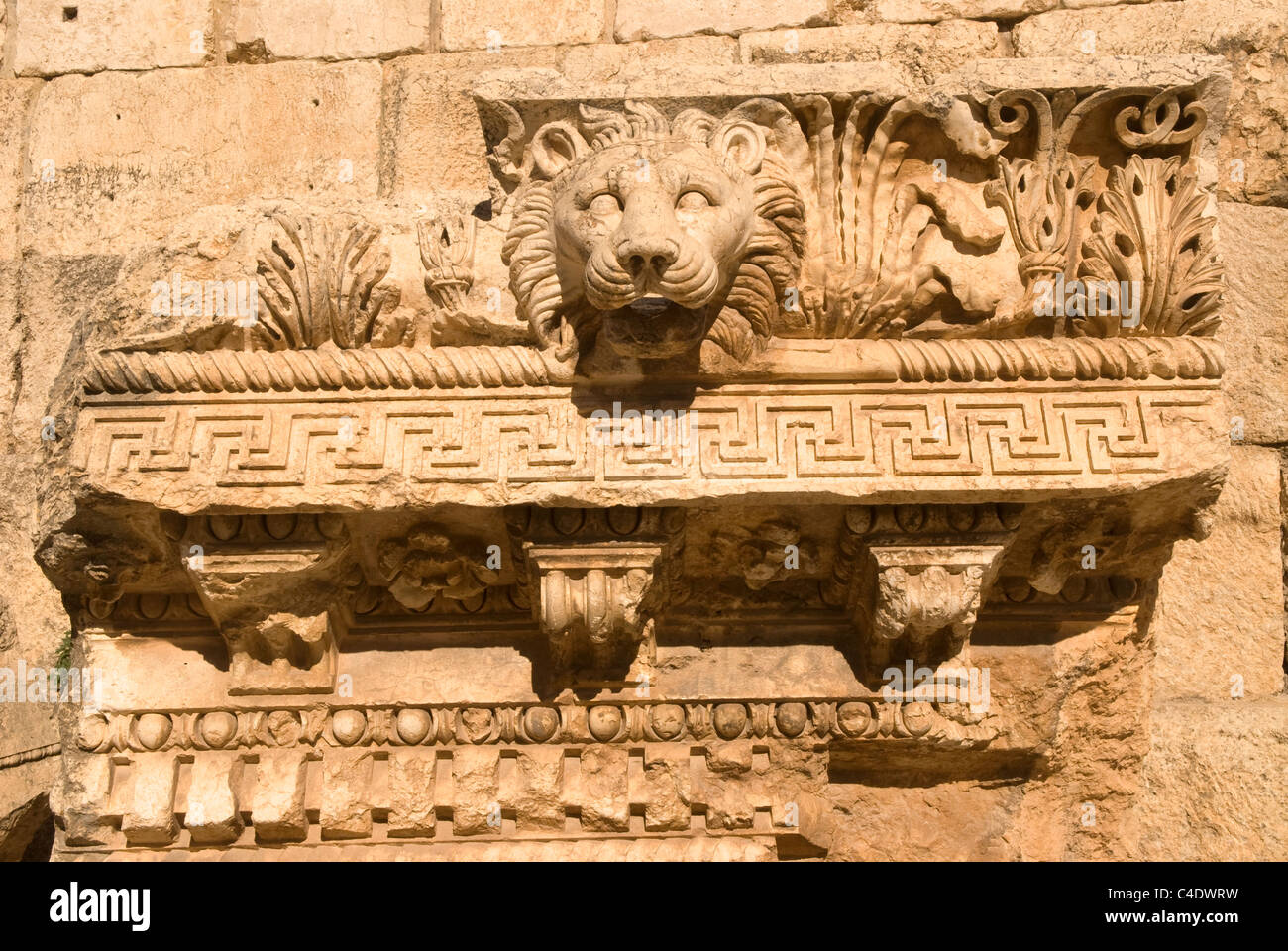 Lion's head and cornice, Baalbek, Bekaa Valley, Lebanon. Stock Photo