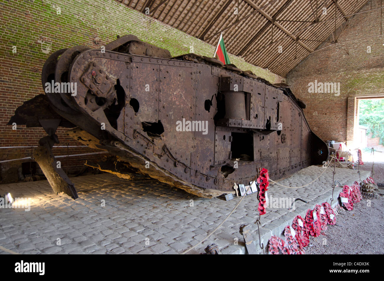 Destroyed First World War British tank on display in France Stock Photo