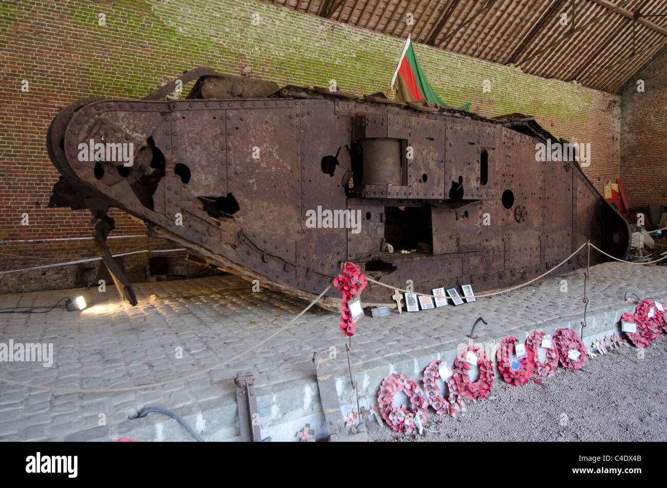 Destroyed First World War British tank on display in France Stock Photo