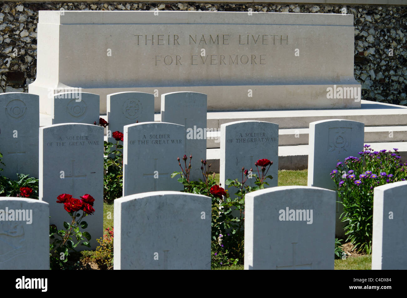 Inscription "Their Name Liveth for Evermore" on cenotaph in British war