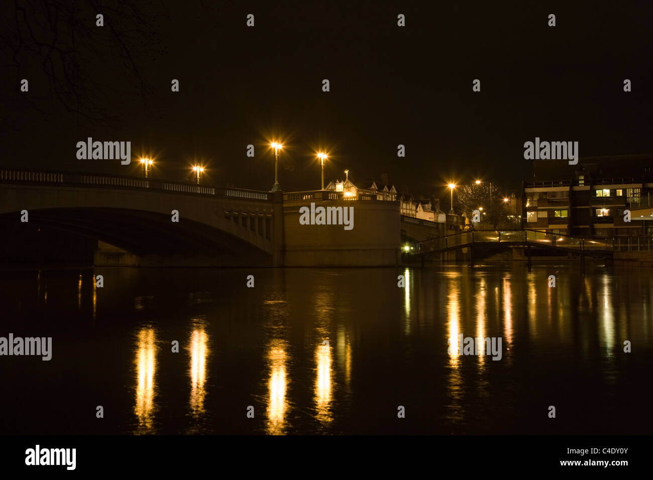 Caversham Bridge. Reading Thames Side Promenade at night. Berkshire. UK Stock Photo