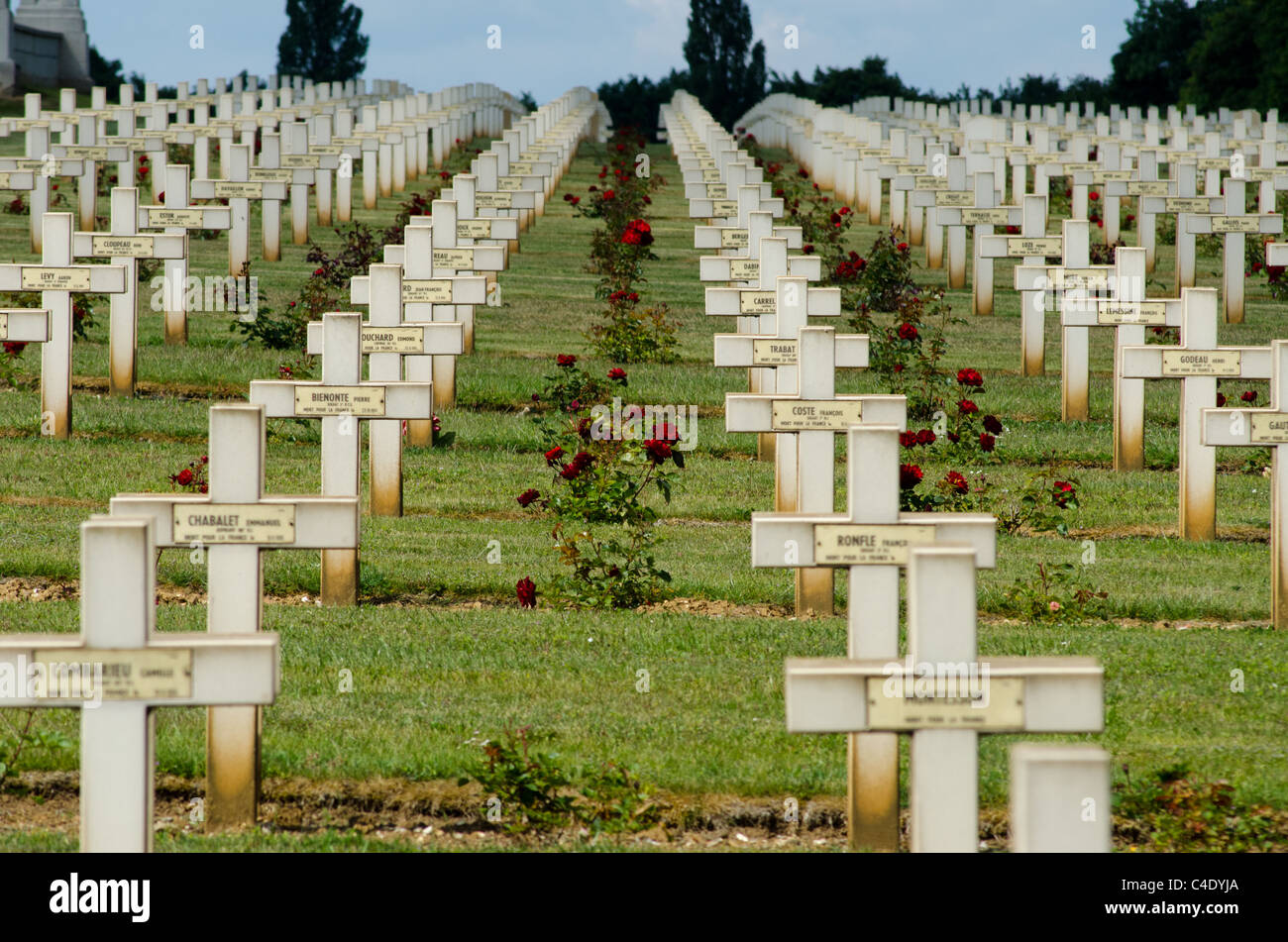 Rows of crosses in French national war cemetery of Notre Dame de Lorette, France Stock Photo
