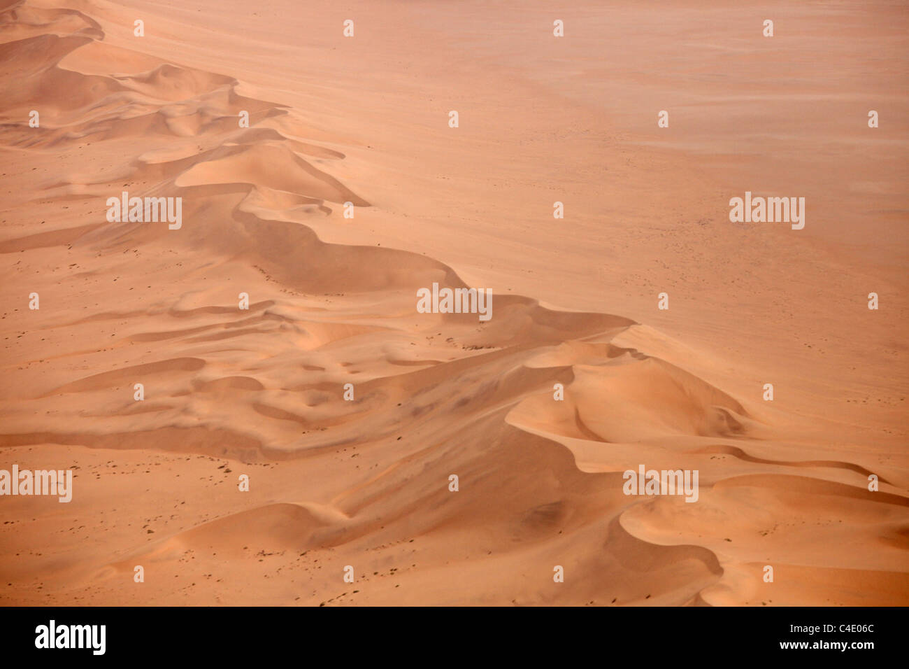 Sand dune patterns in the Namib desert south of Walvis Bay , Namibia. Stock Photo