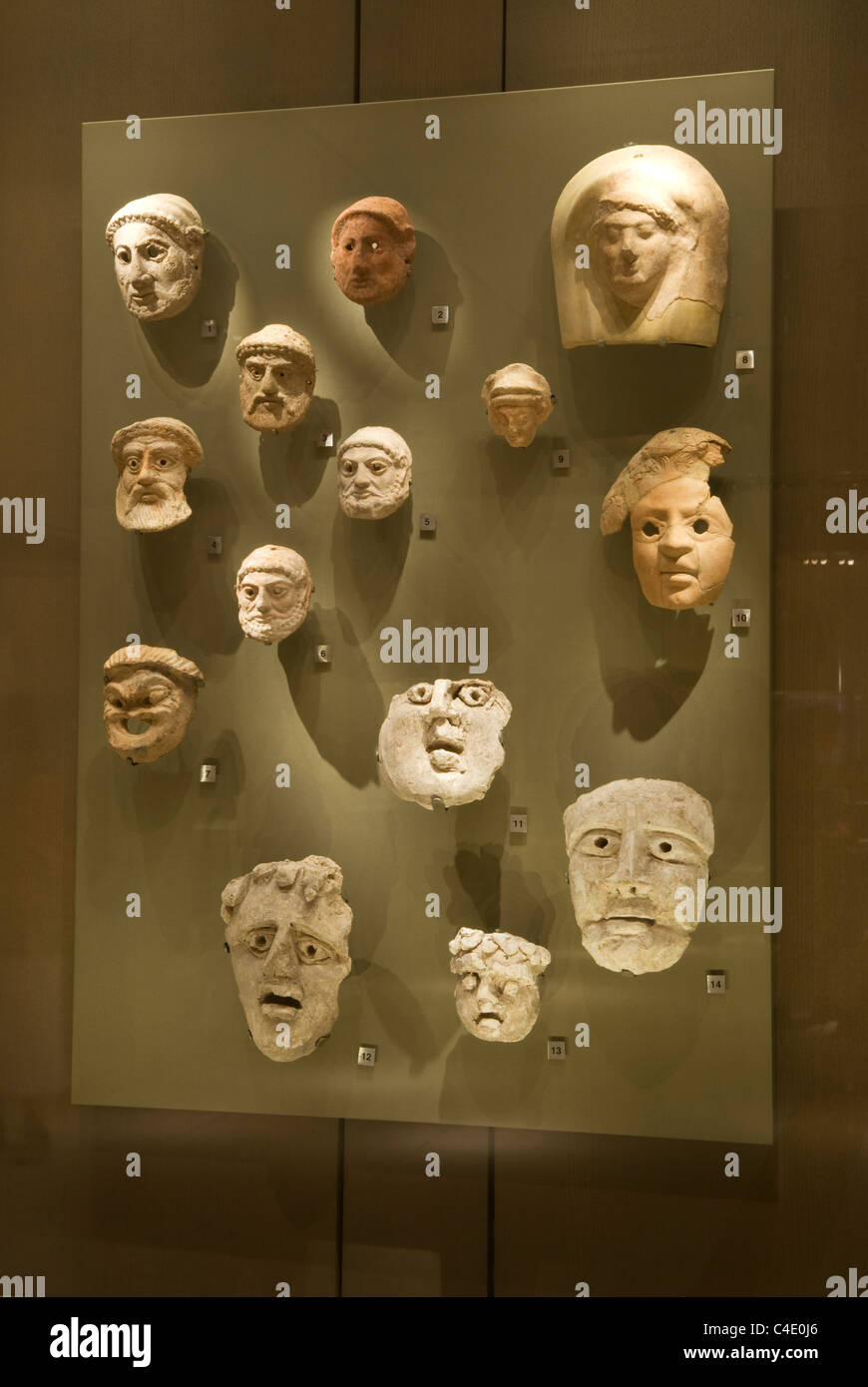 National Museum, Beirut, Lebanon. Terracotta and limestone masks from