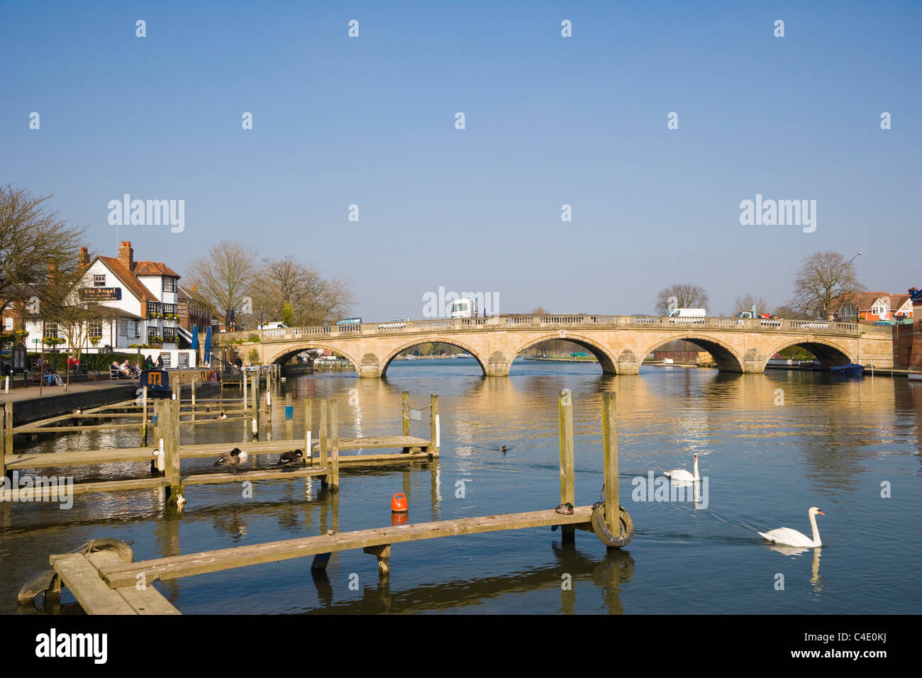 Henley Bridge from Thames Side, Henley-on Thames, Oxfordshire, England, UK Stock Photo