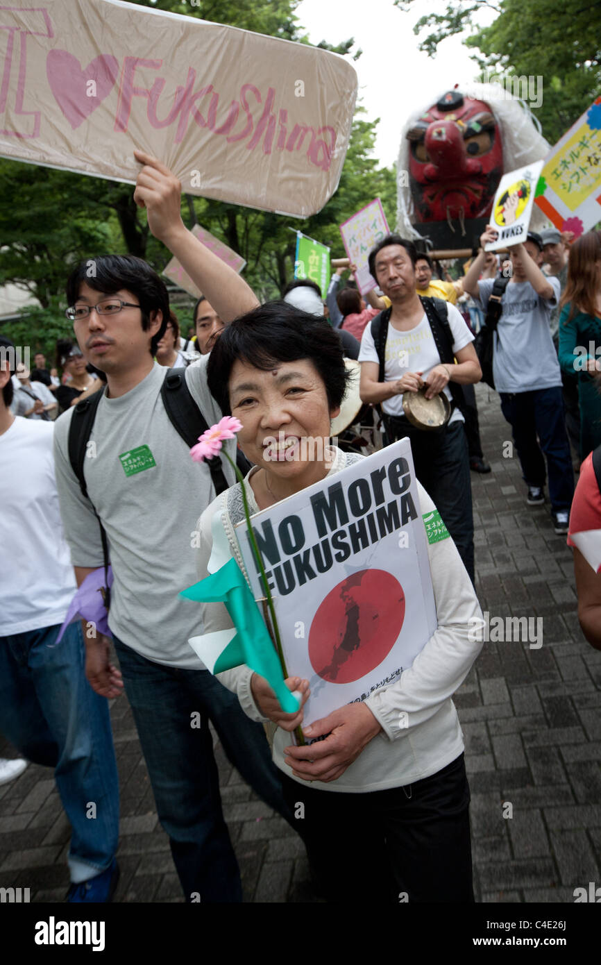 An anti-nuclear march in Tokyo, Japan, in protest against the catastrophe at Fukushima Daiichi nuclear plant. Stock Photo