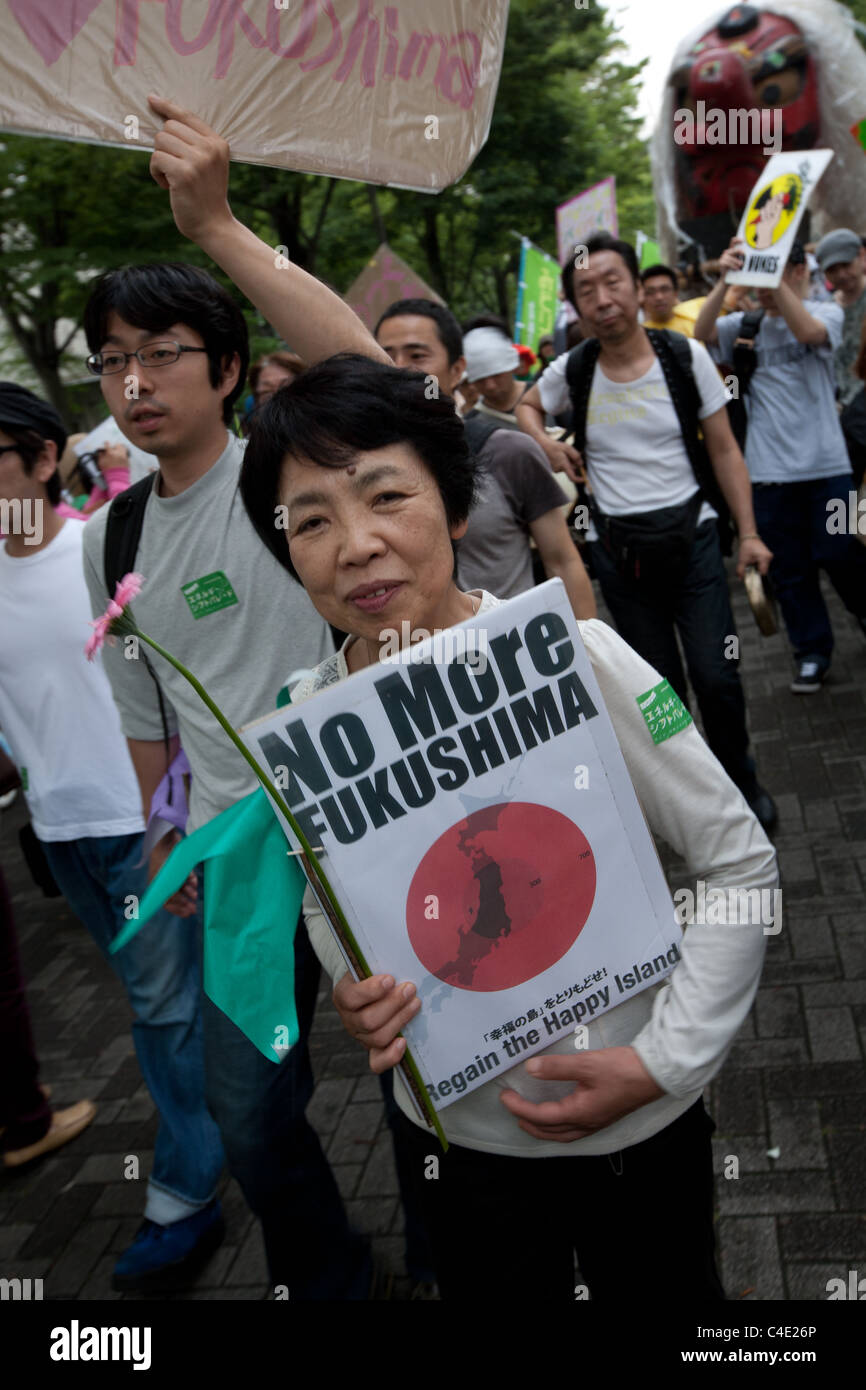 An anti-nuclear march in Tokyo, Japan, in protest against the catastrophe at Fukushima Daiichi nuclear plant. Stock Photo