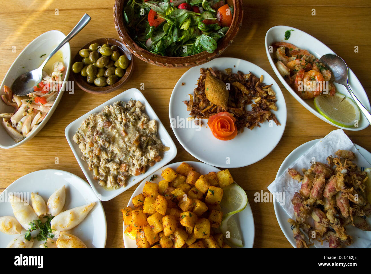 Mezze (variety of Lebanese food), Jounieh, Lebanon. Stock Photo