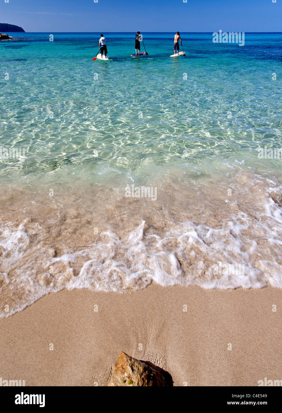 Stand Up Paddle Surfers Mallorca Island Spain Stock Photo