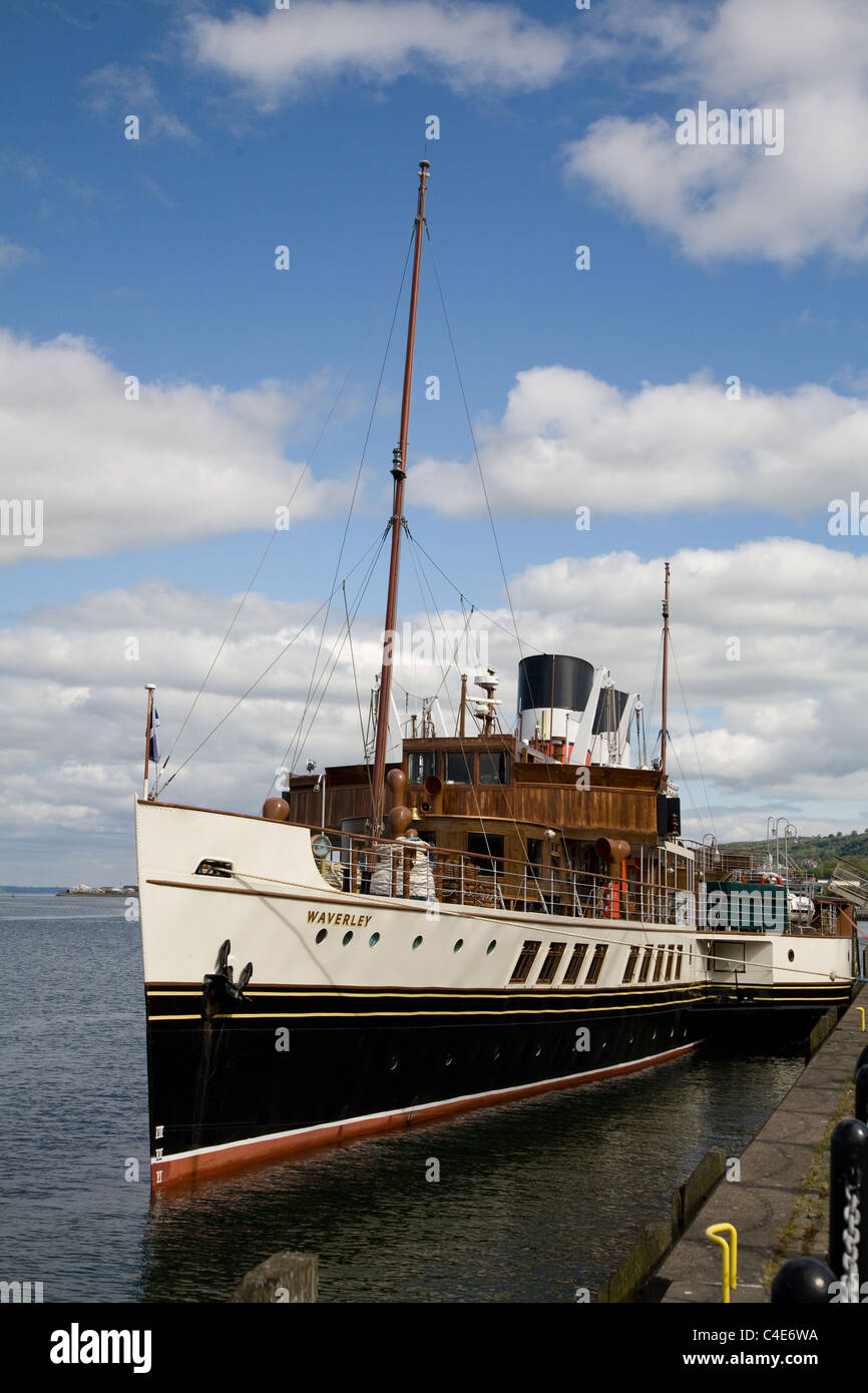 Steam Paddle Ship, 'Waverely' in Greenock harbour. Stock Photo